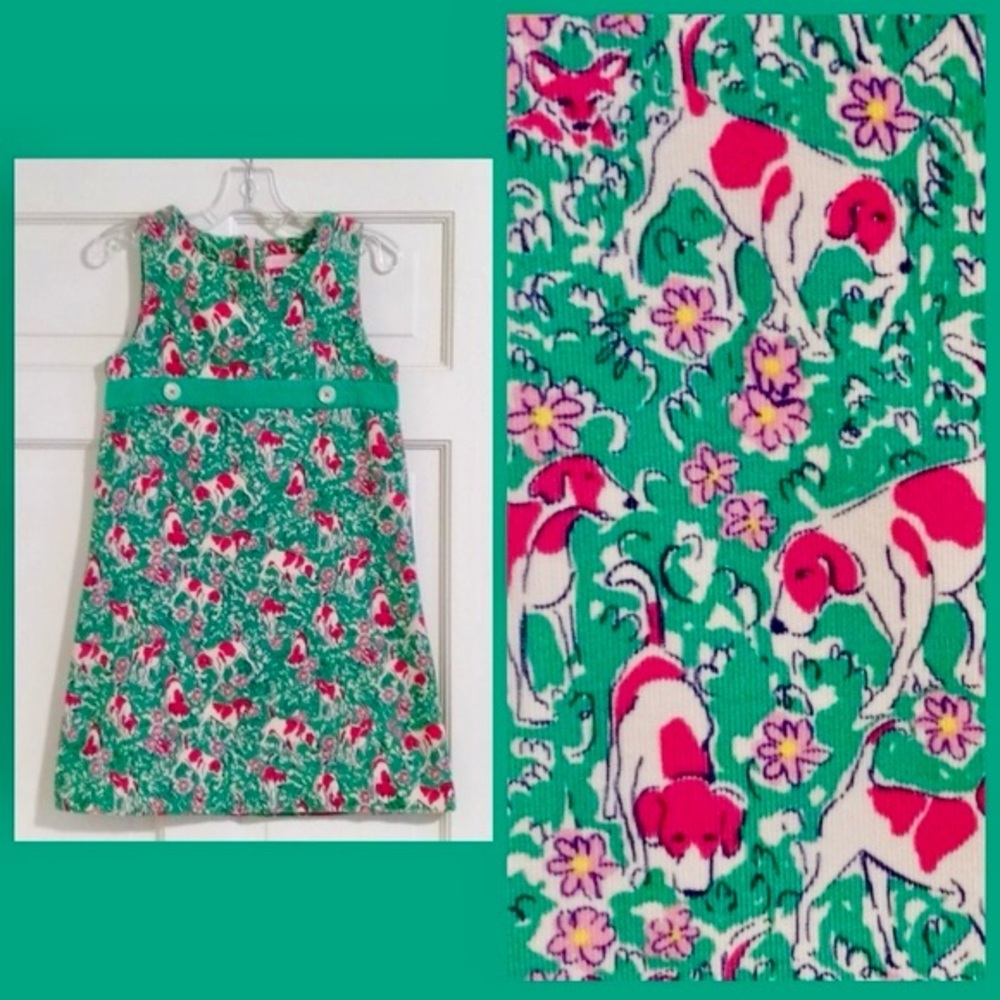 🐶Vintage Lilly Pulitzer|Corduroy Shift Dress|Green Finishing School Dogs| Kids8🐶